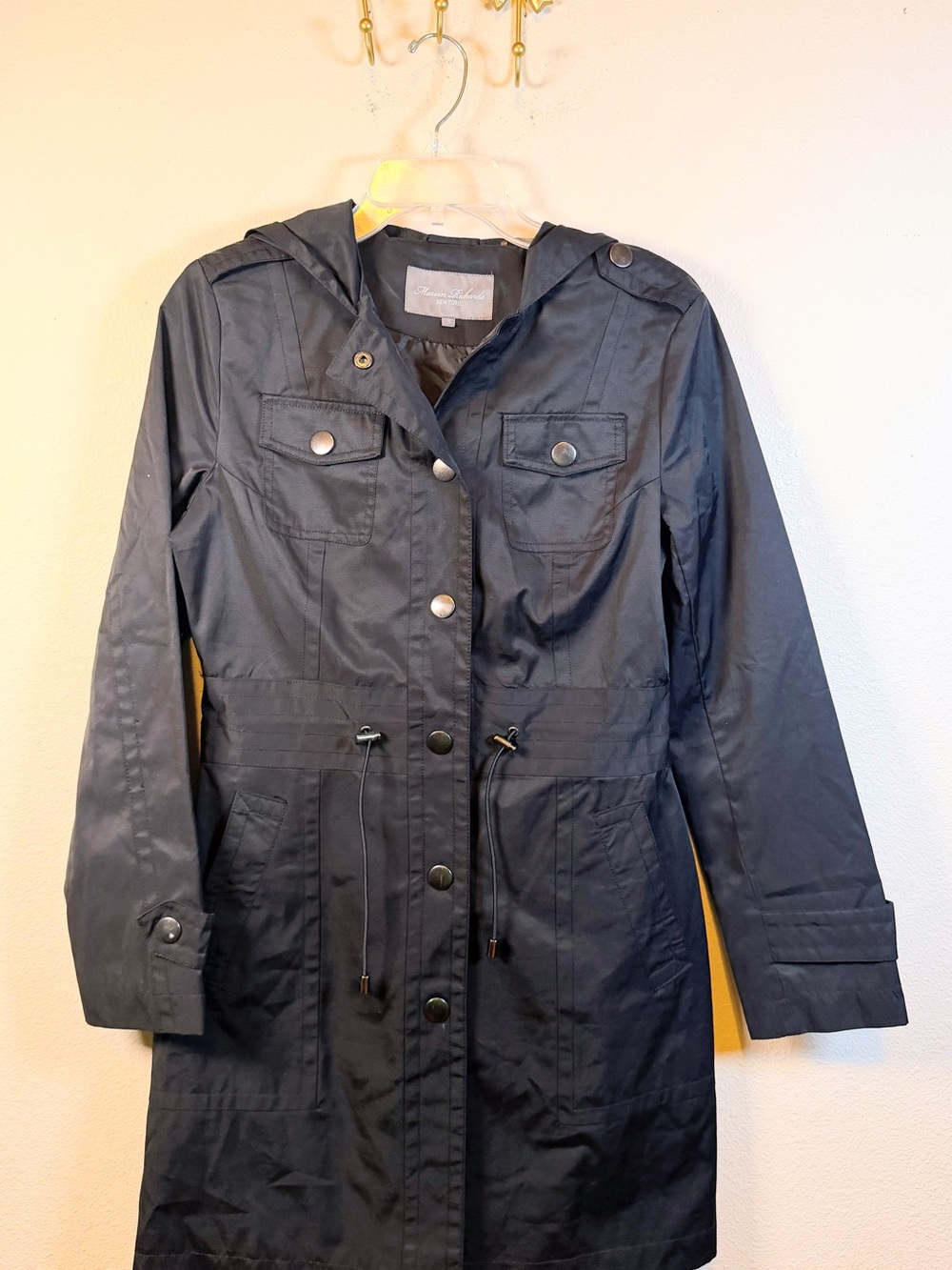 Marvin Richards Black Utility Hooded Trench/Raincoat.  Size S